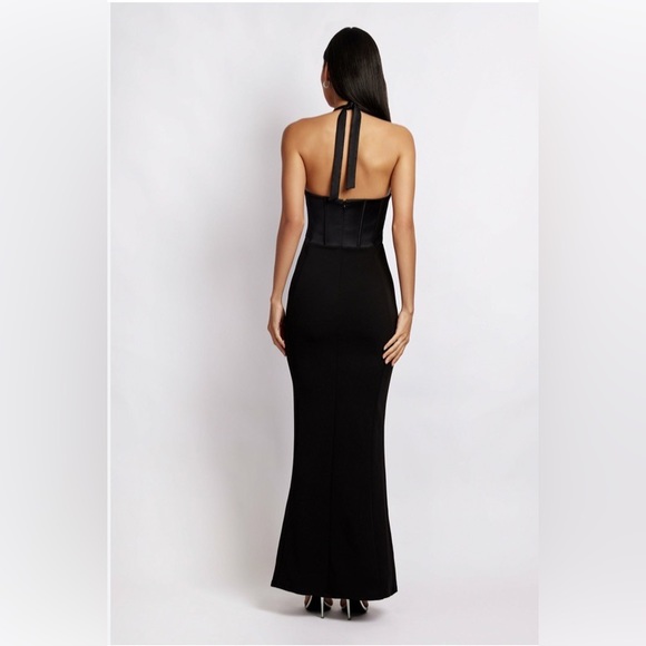 Satin Maxi Dress Black Meshki Halter - Picture 3 of 5
